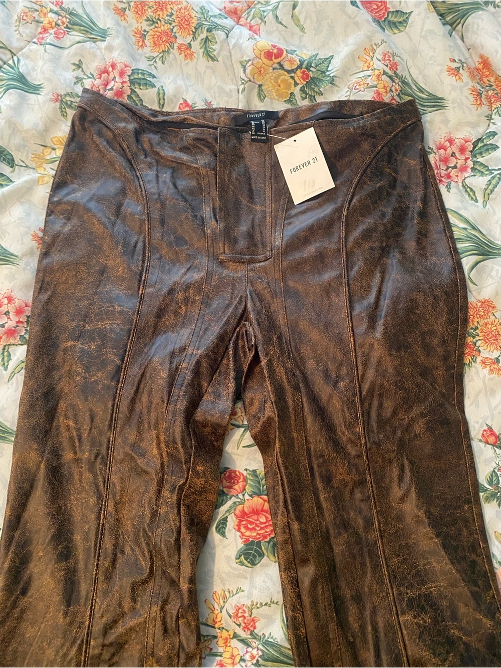 Forever 21 Brown Metallic Faux Leather Flare Pants